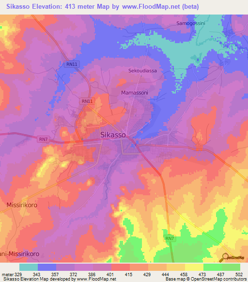 Sikasso,Mali Elevation Map