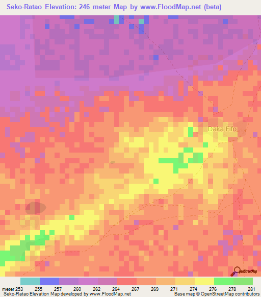 Seko-Ratao,Mali Elevation Map