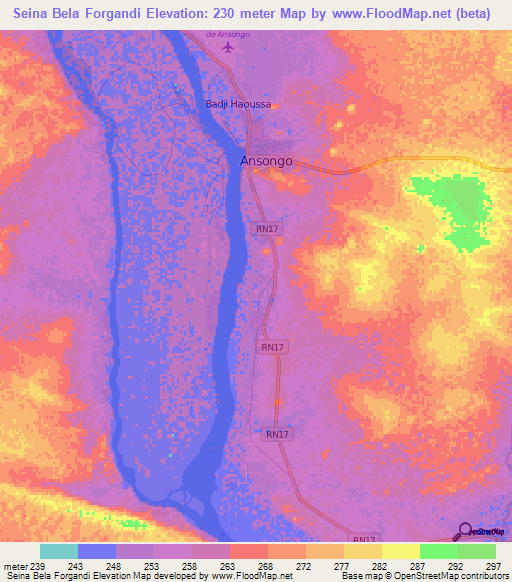 Seina Bela Forgandi,Mali Elevation Map
