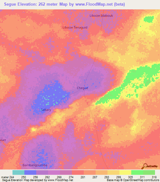 Segue,Mauritania Elevation Map