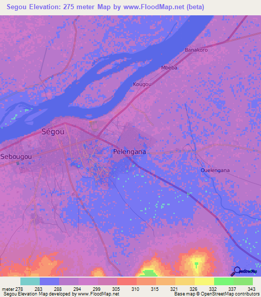 Segou,Mali Elevation Map
