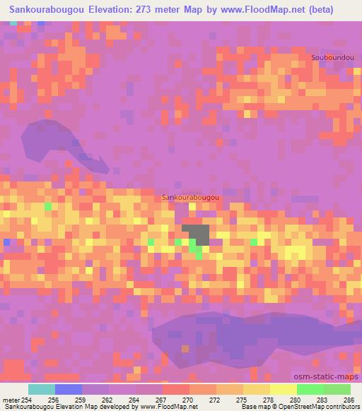 Sankourabougou,Mali Elevation Map