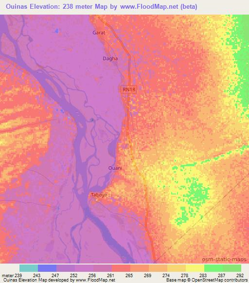 Ouinas,Mali Elevation Map