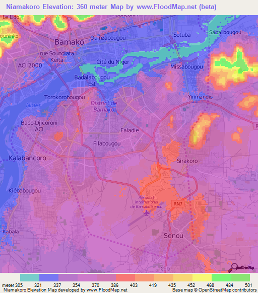 Niamakoro,Mali Elevation Map
