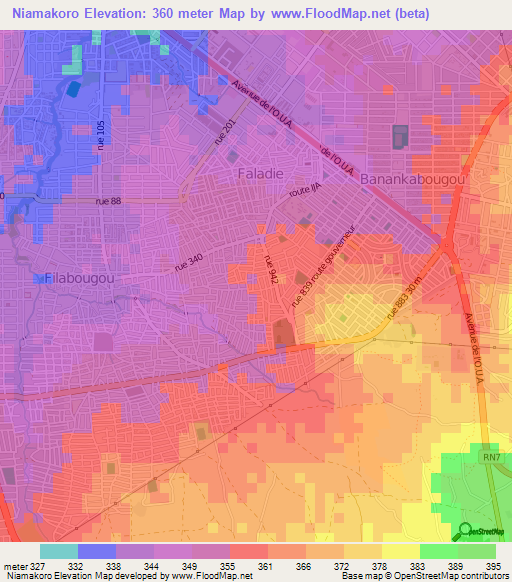 Niamakoro,Mali Elevation Map