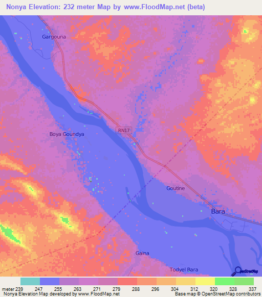 Nonya,Mali Elevation Map