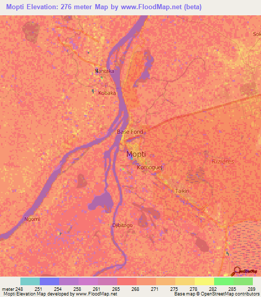 Mopti,Mali Elevation Map