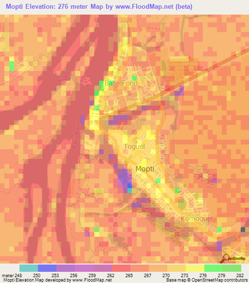 Mopti,Mali Elevation Map