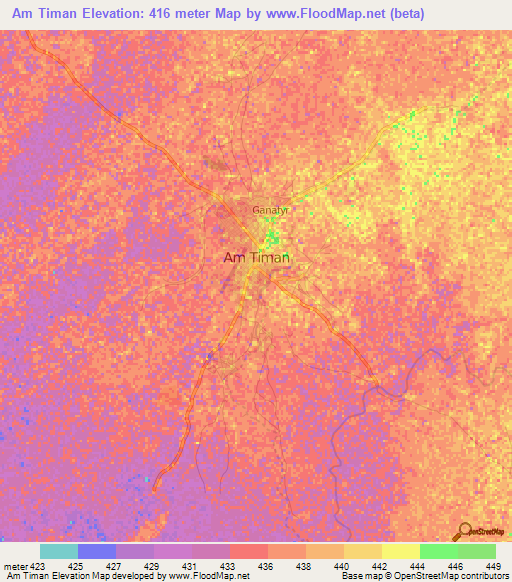 Am Timan,Chad Elevation Map
