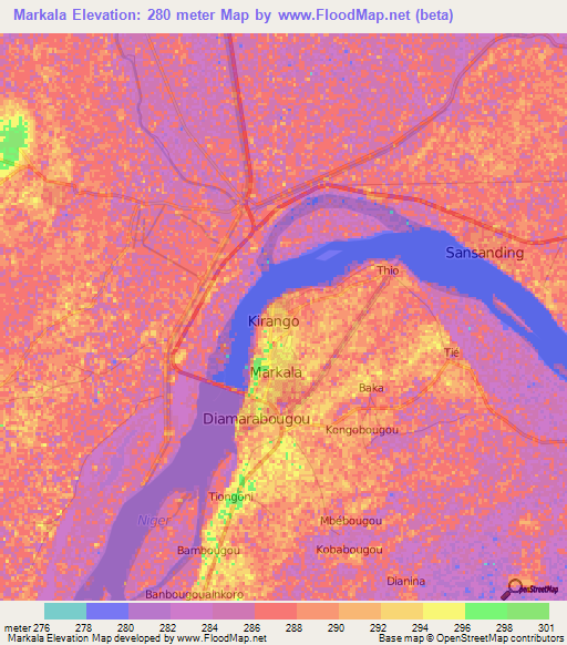 Markala,Mali Elevation Map