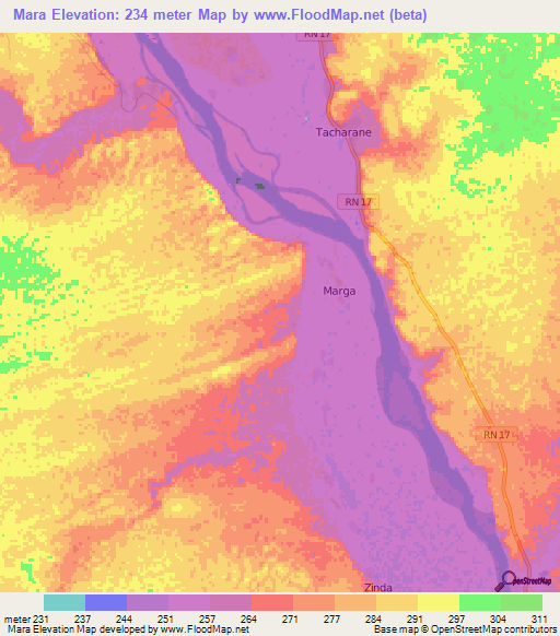 Mara,Mali Elevation Map