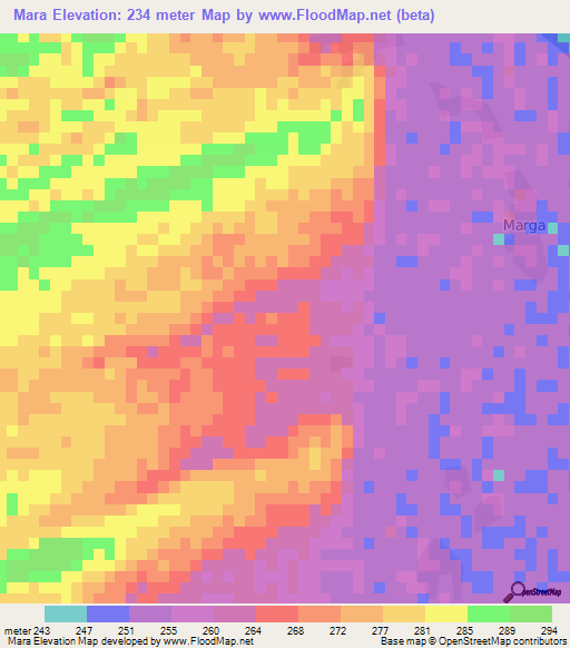 Mara,Mali Elevation Map