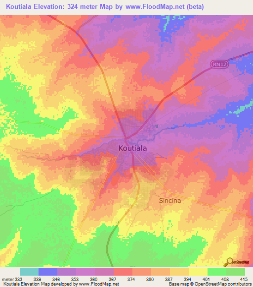 Koutiala,Mali Elevation Map