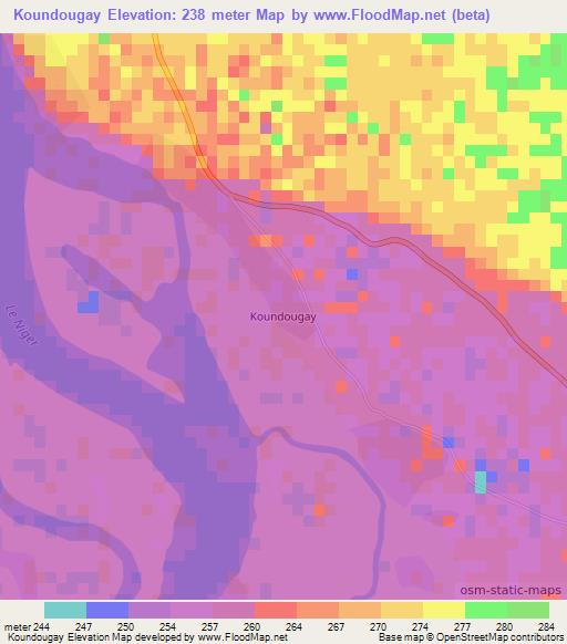 Koundougay,Mali Elevation Map