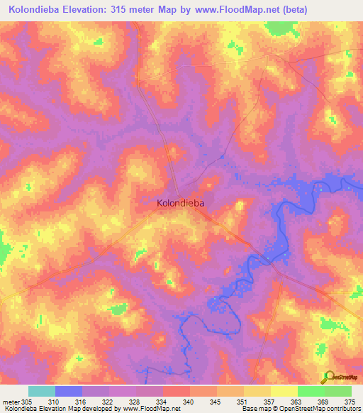 Kolondieba,Mali Elevation Map