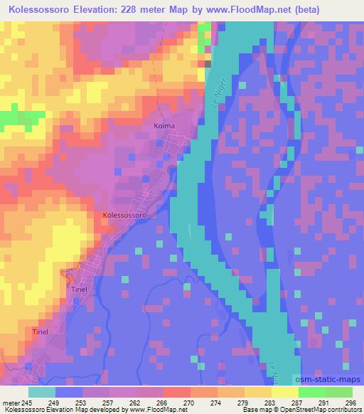 Kolessossoro,Mali Elevation Map