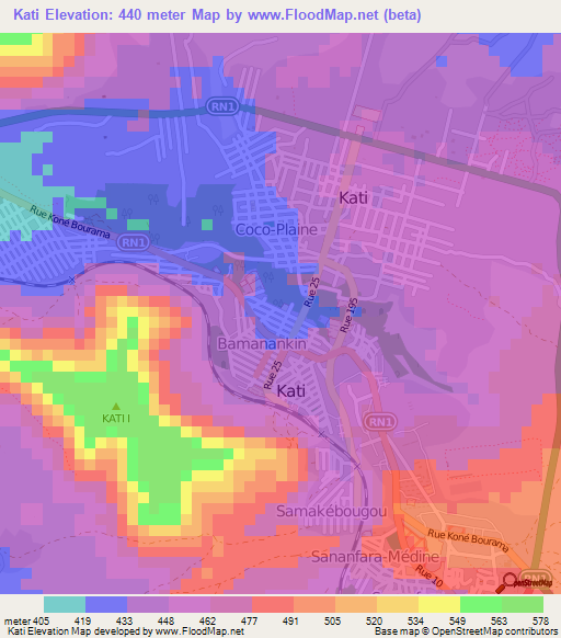 Kati,Mali Elevation Map