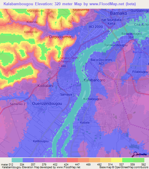 Kalabambougou,Mali Elevation Map