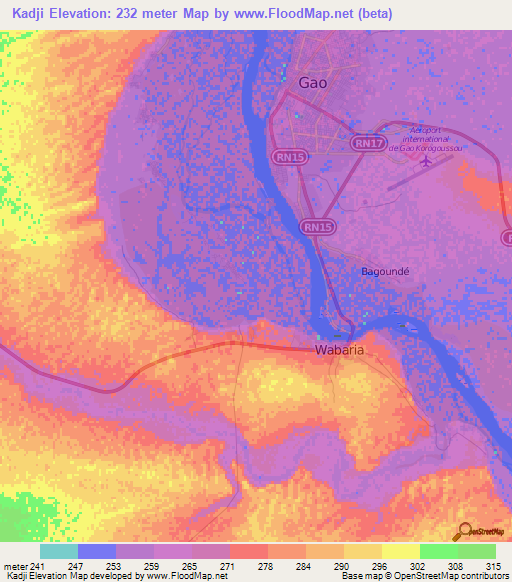 Kadji,Mali Elevation Map