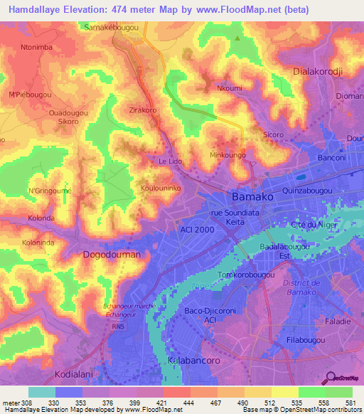Hamdallaye,Mali Elevation Map