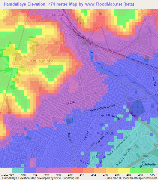 Hamdallaye,Mali Elevation Map