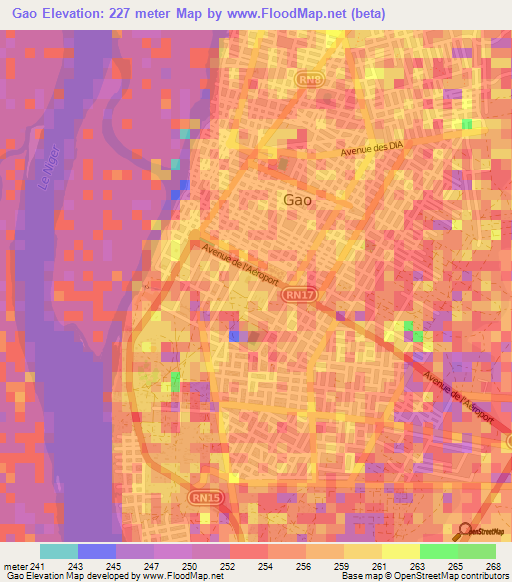 Gao,Mali Elevation Map