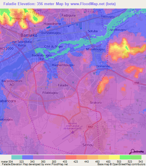 Faladie,Mali Elevation Map