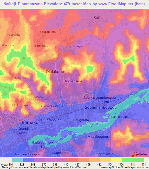 Nafadji Dioumanzana,Mali Elevation Map