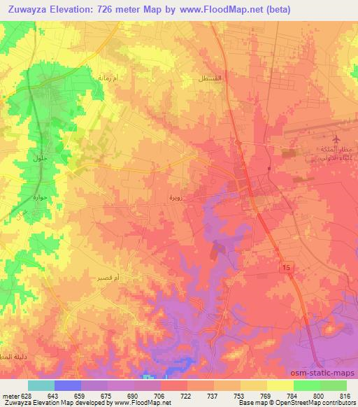 Zuwayza,Jordan Elevation Map