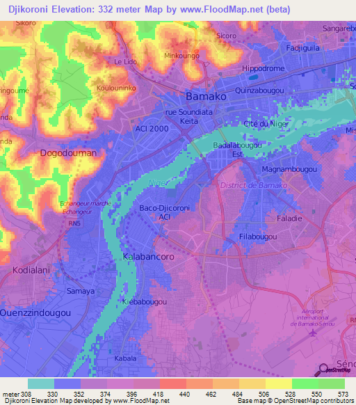 Djikoroni,Mali Elevation Map
