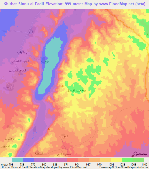 Khirbat Sinnu al Fadil,Syria Elevation Map
