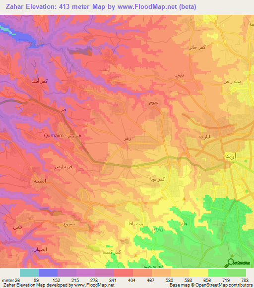 Zahar,Jordan Elevation Map