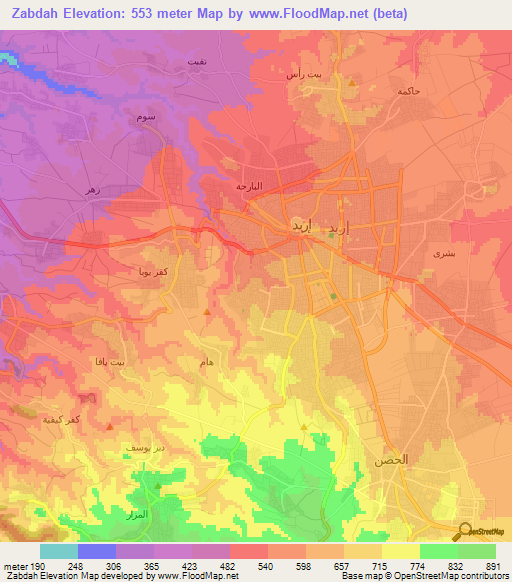 Zabdah,Jordan Elevation Map