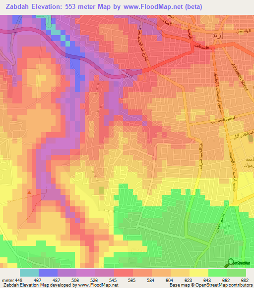 Zabdah,Jordan Elevation Map