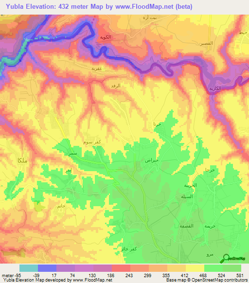 Yubla,Jordan Elevation Map