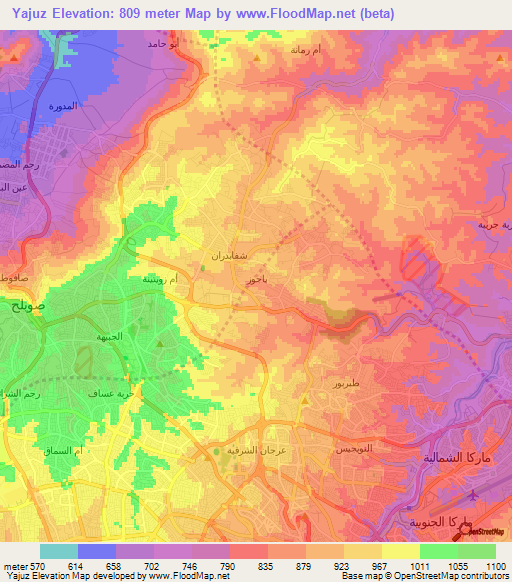 Yajuz,Jordan Elevation Map