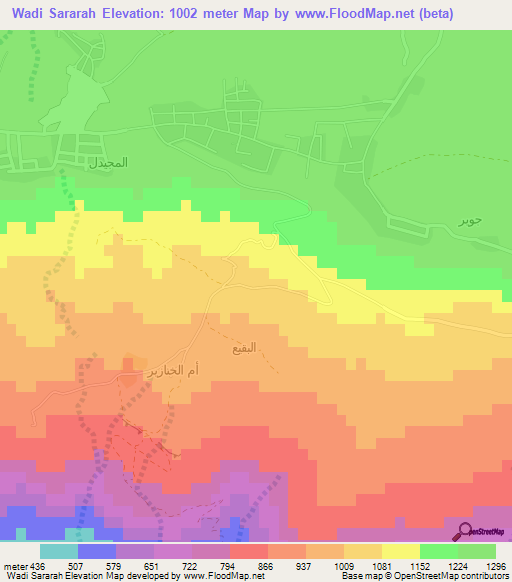 Wadi Sararah,Jordan Elevation Map