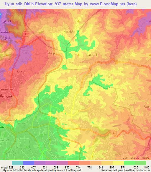 `Uyun adh Dhi'b,Jordan Elevation Map