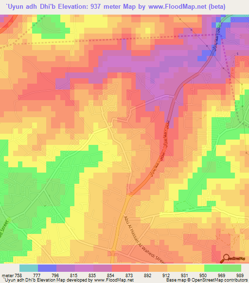 `Uyun adh Dhi'b,Jordan Elevation Map