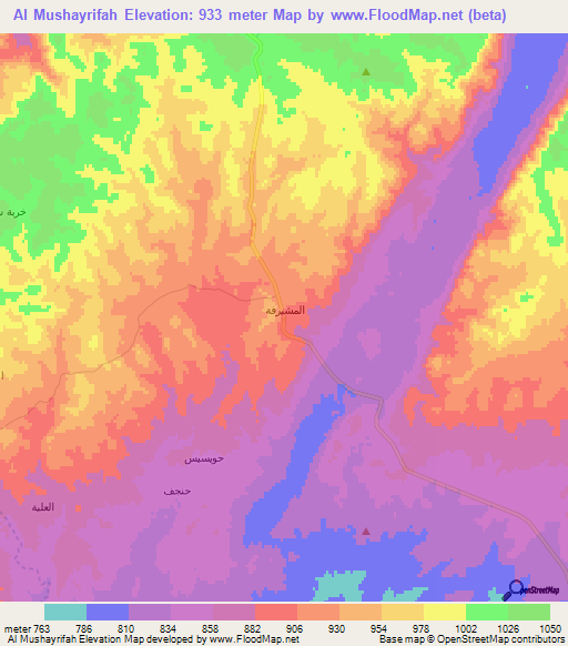 Al Mushayrifah,Syria Elevation Map