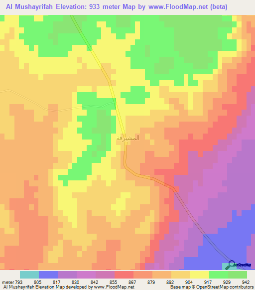 Al Mushayrifah,Syria Elevation Map