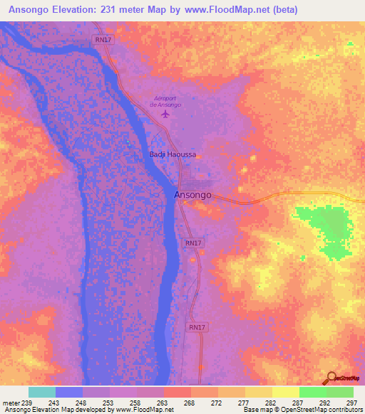 Ansongo,Mali Elevation Map