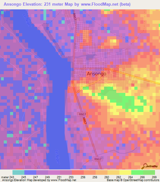 Ansongo,Mali Elevation Map