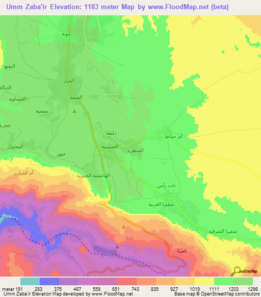 Umm Zaba'ir,Jordan Elevation Map