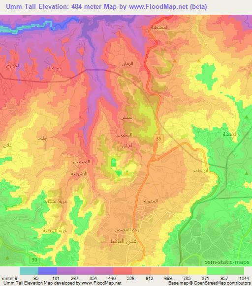 Umm Tall,Jordan Elevation Map