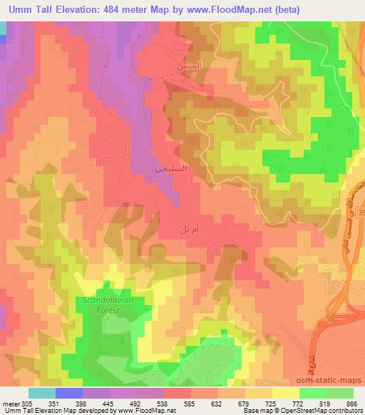 Umm Tall,Jordan Elevation Map