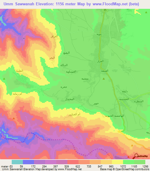 Umm Sawwanah,Jordan Elevation Map