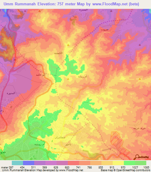 Umm Rummanah,Jordan Elevation Map