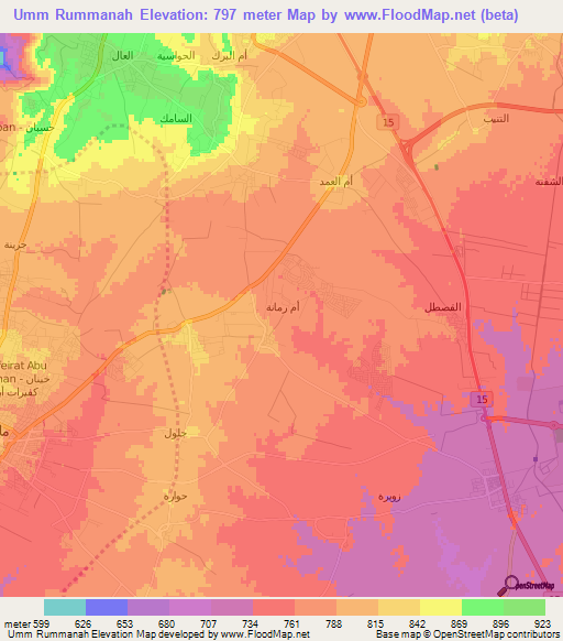 Umm Rummanah,Jordan Elevation Map