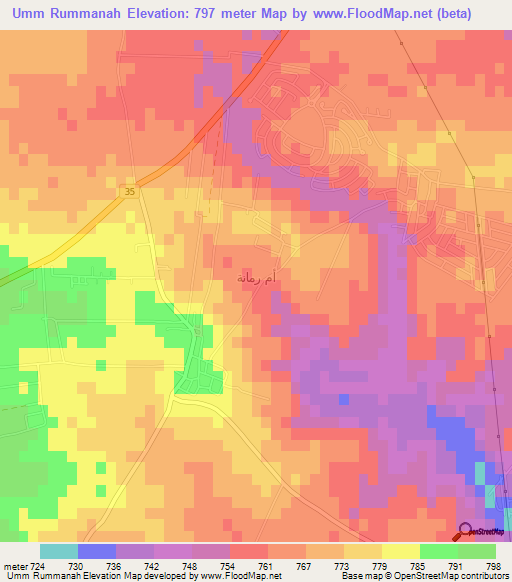 Umm Rummanah,Jordan Elevation Map
